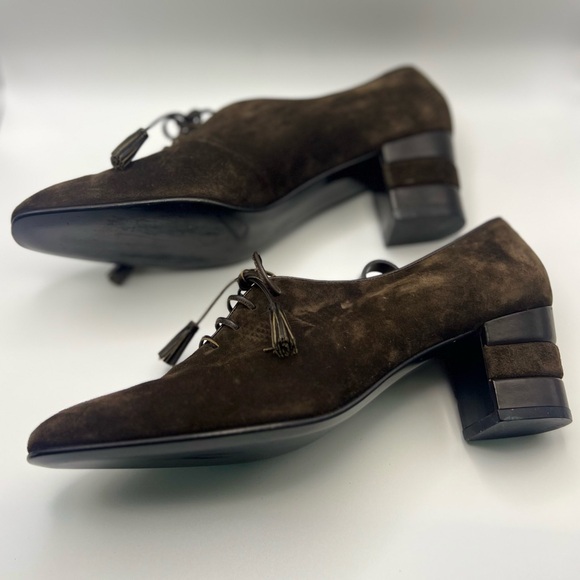 Salvatore Ferragamo Brown Nero Suede Size 7.5 Oxford Heels - Picture 3 of 8